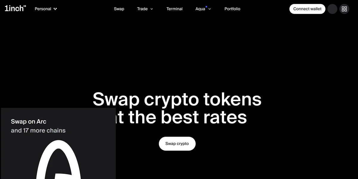 1inch homepage, a multi-chain DEX aggregator