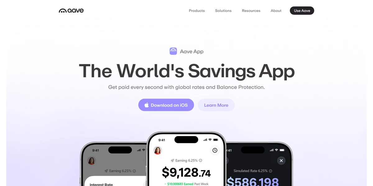 Aave lending protocol homepage