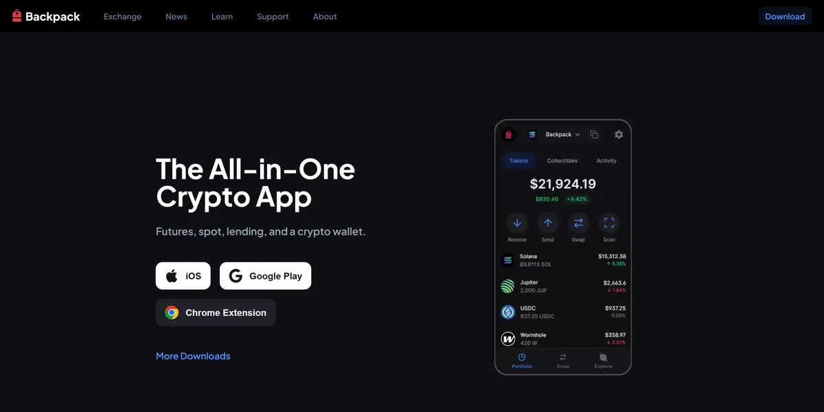 Backpack homepage in 2026, one of the best crypto wallets compared in this guide