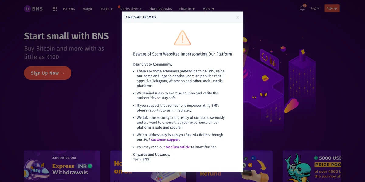 Bitbns homepage in 2026, one of the best crypto exchanges in India compared in this guide