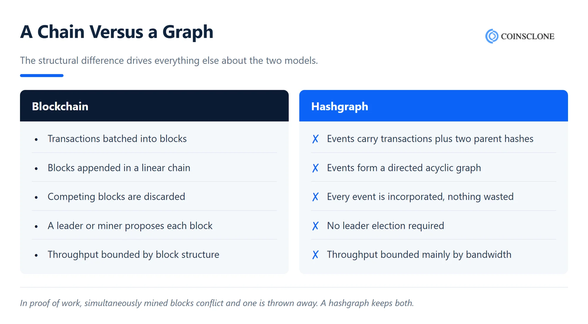 Structural comparison of blockchain and hashgraph data structures
