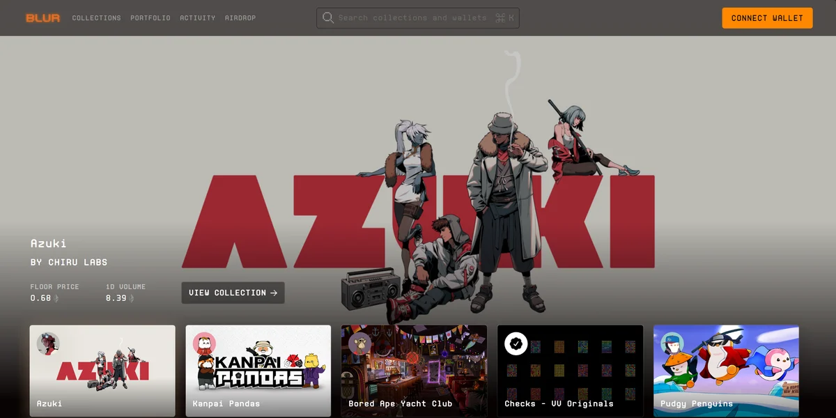 Blur homepage in 2026, one of the best NFT marketplaces compared in this guide