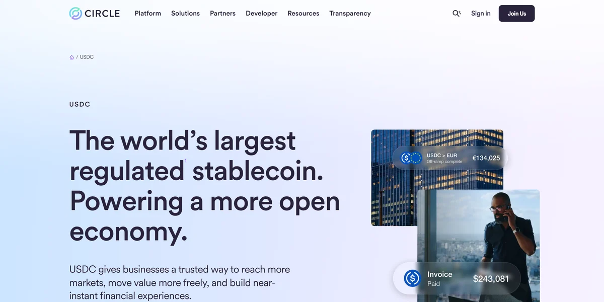 USDC stablecoin page on Circle's website