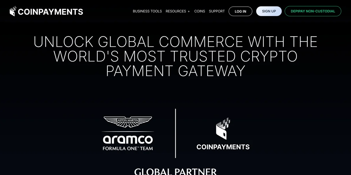 CoinPayments homepage in 2026, one of the best crypto payment gateways compared in this guide