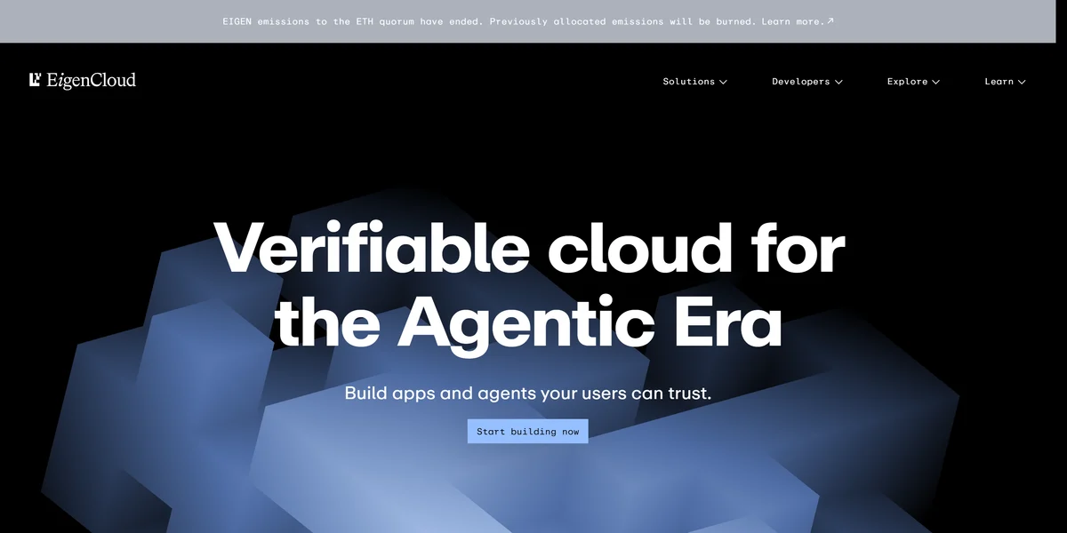 EigenCloud homepage, the restaking platform formerly known as EigenLayer