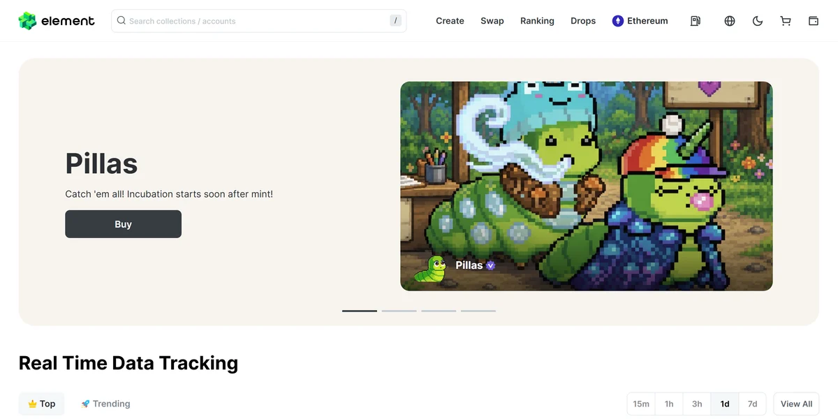 Element Market homepage in 2026, one of the best NFT marketplaces compared in this guide
