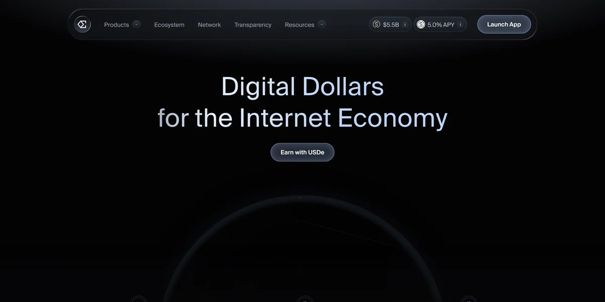 Ethena USDe synthetic dollar homepage