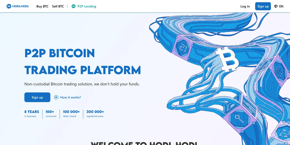 HodlHodl homepage in 2026, one of the top P2P crypto exchanges compared in this guide