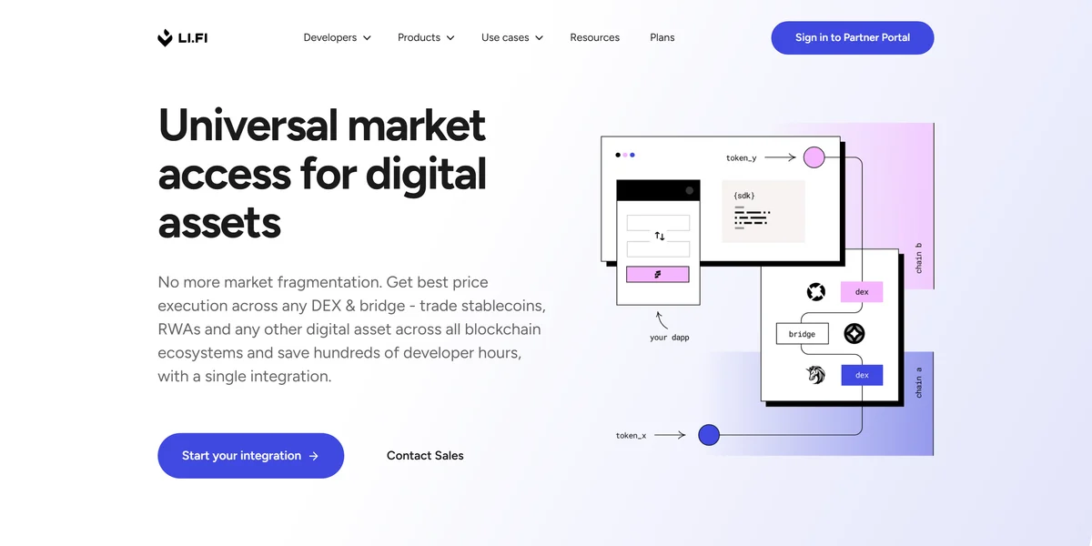 LI.FI homepage, a cross-chain DEX and bridge aggregator