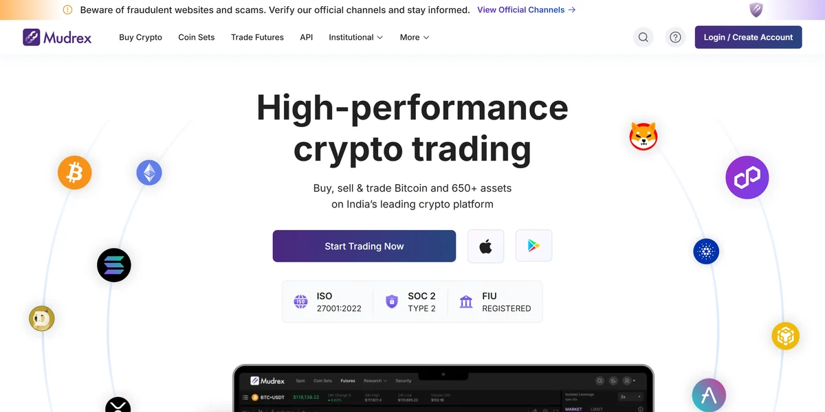 Mudrex homepage in 2026, one of the best crypto exchanges in India compared in this guide