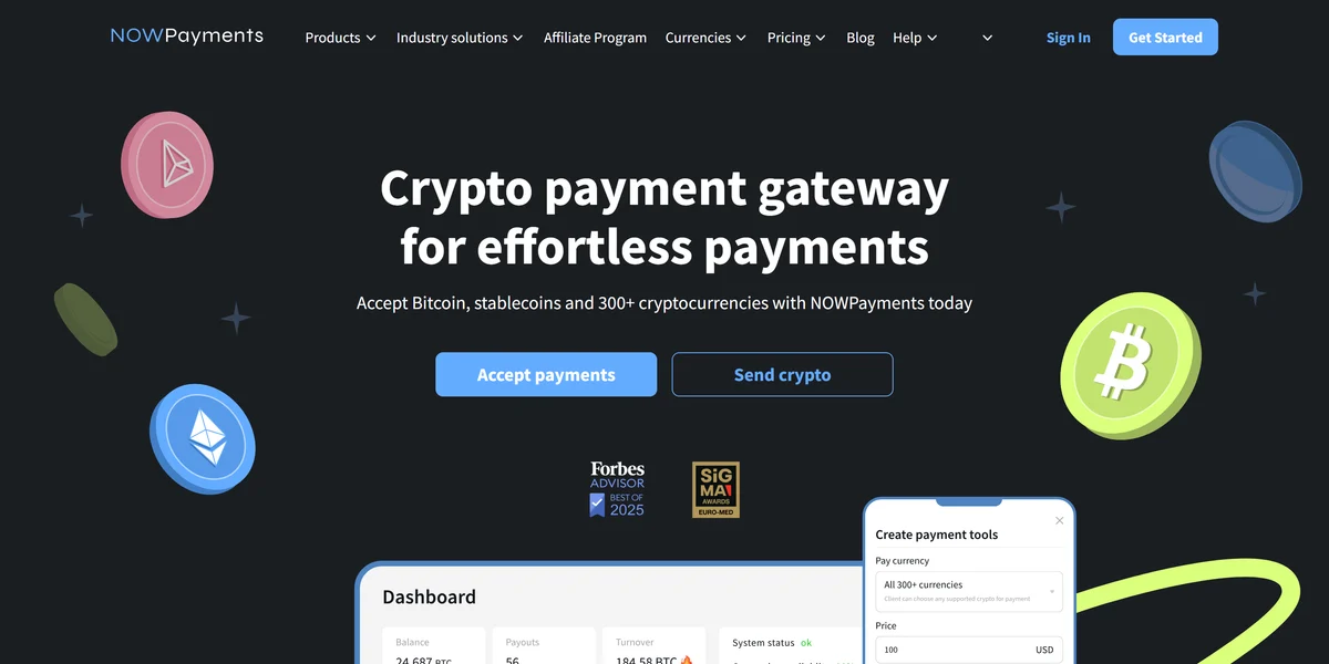 NOWPayments homepage in 2026, one of the best crypto payment gateways compared in this guide