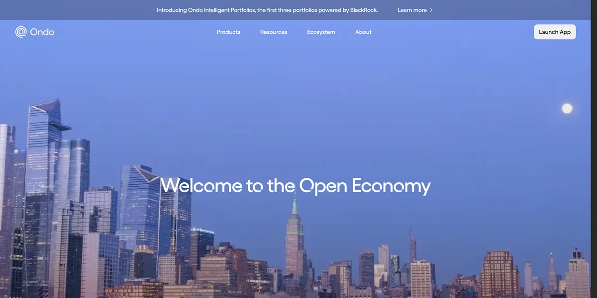 Ondo Finance tokenized assets homepage