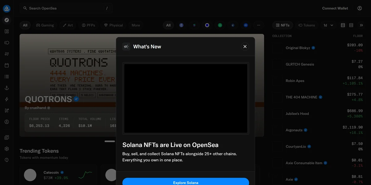 OpenSea homepage in 2026, one of the best NFT marketplaces compared in this guide
