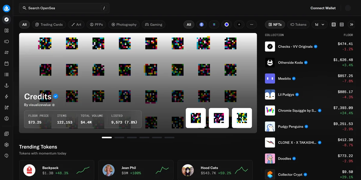 OpenSea homepage, which added Solana NFT trading in 2026