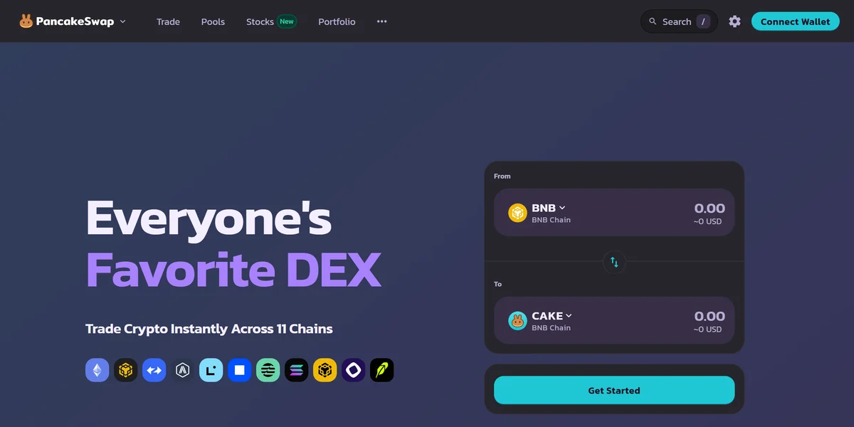 PancakeSwap decentralized exchange homepage