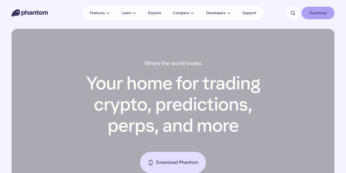 Phantom homepage in 2026, one of the best crypto wallets compared in this guide