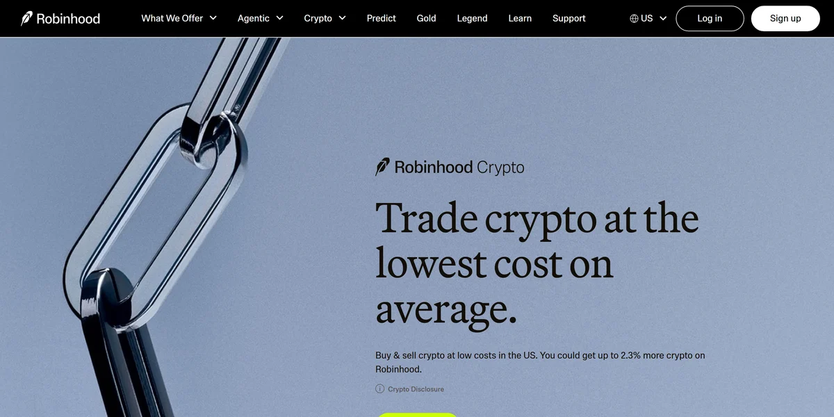 Robinhood Crypto page, a simple app for stocks and crypto like Binance