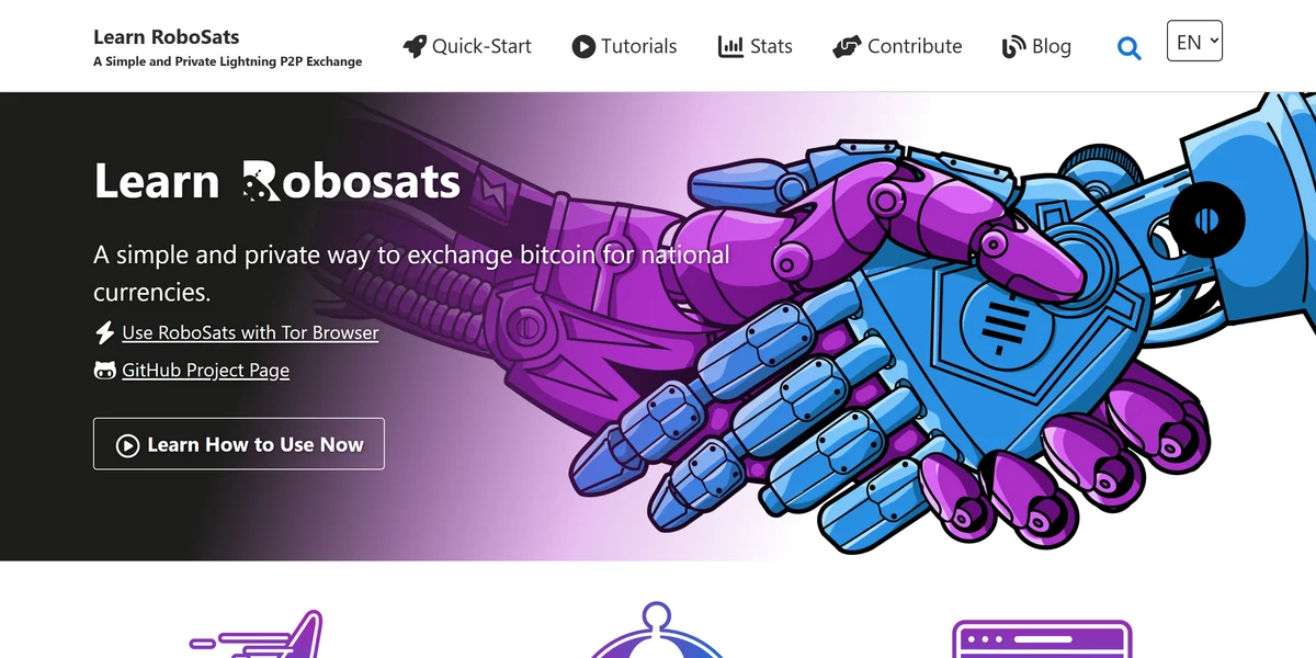 RoboSats homepage in 2026, one of the top P2P crypto exchanges compared in this guide