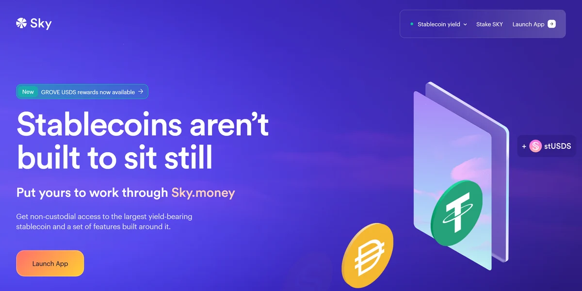 Sky.money homepage for USDS stablecoin savings