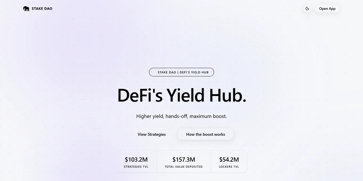 Stake DAO homepage, a DeFi staking platform for liquid lockers and boosted yields