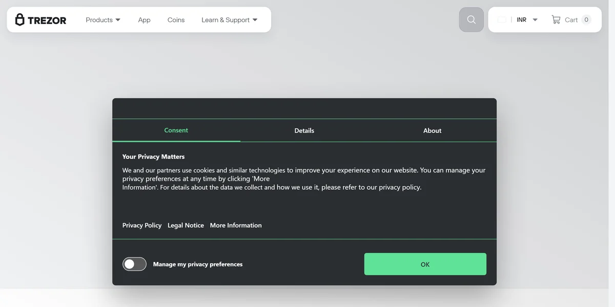 Trezor homepage in 2026, one of the best crypto wallets compared in this guide