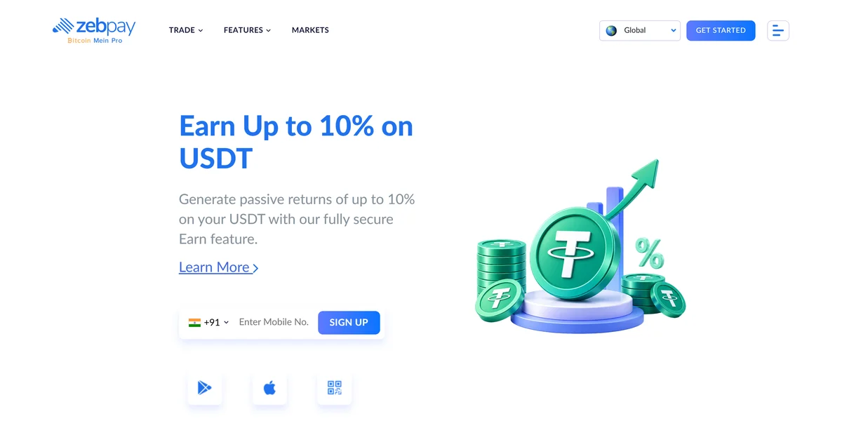 ZebPay homepage in 2026, one of the best crypto exchanges in India compared in this guide